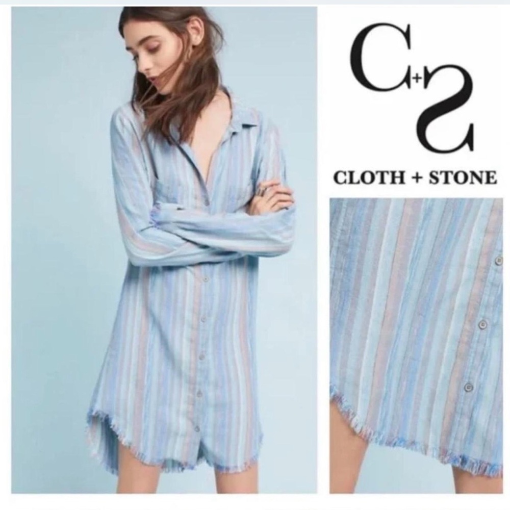 Anthropologie Cloth and Stone Linen Button Down Shirt Dress Size Small